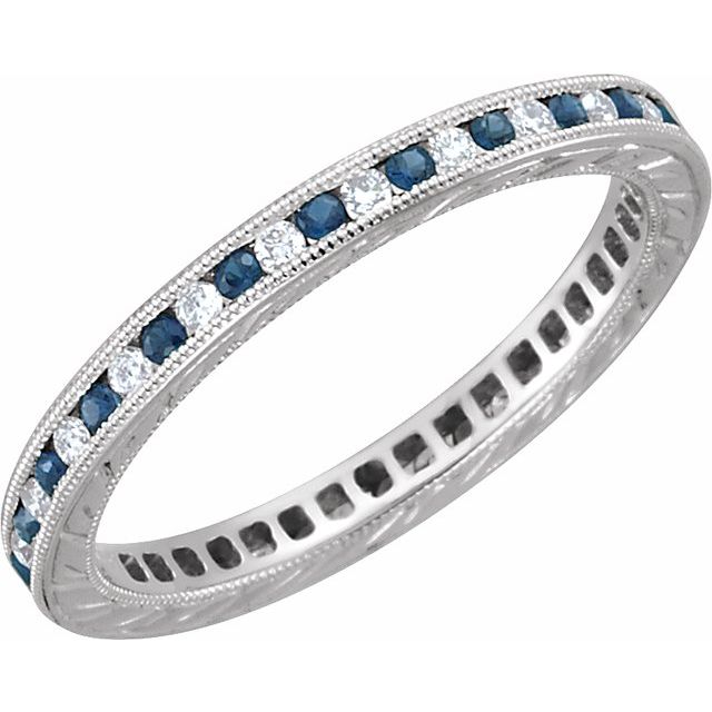 14K White Natural Blue Sapphire & 1/4 CTW Natural Diamond Eternity Band Size 7