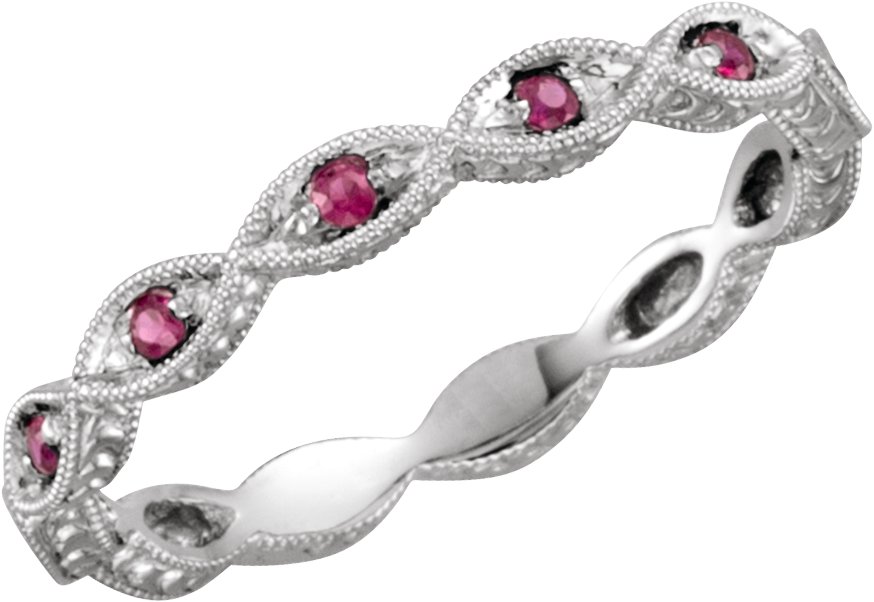 14K White Natural Ruby Anniversary Band