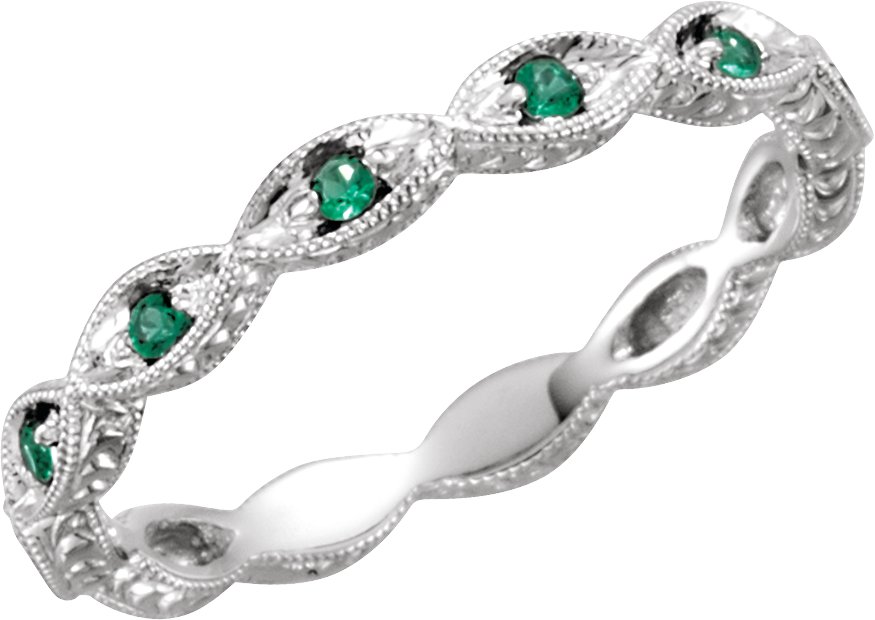 14K White Natural Emerald Anniversary Band