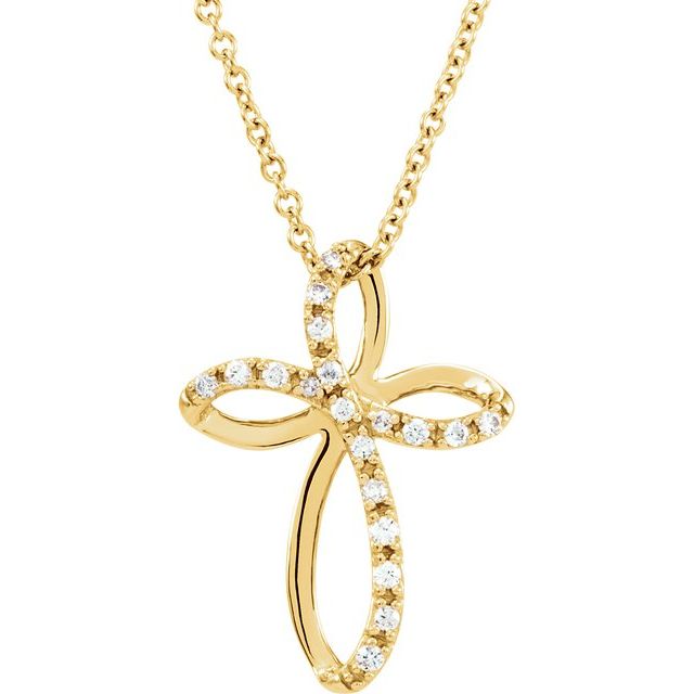14K Yellow 1/10 CTW Natural Diamond Cross 18 Necklace
