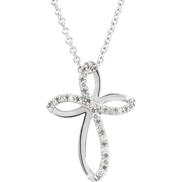 14K White 1/10 CTW Natural Diamond Cross 18" Necklace
