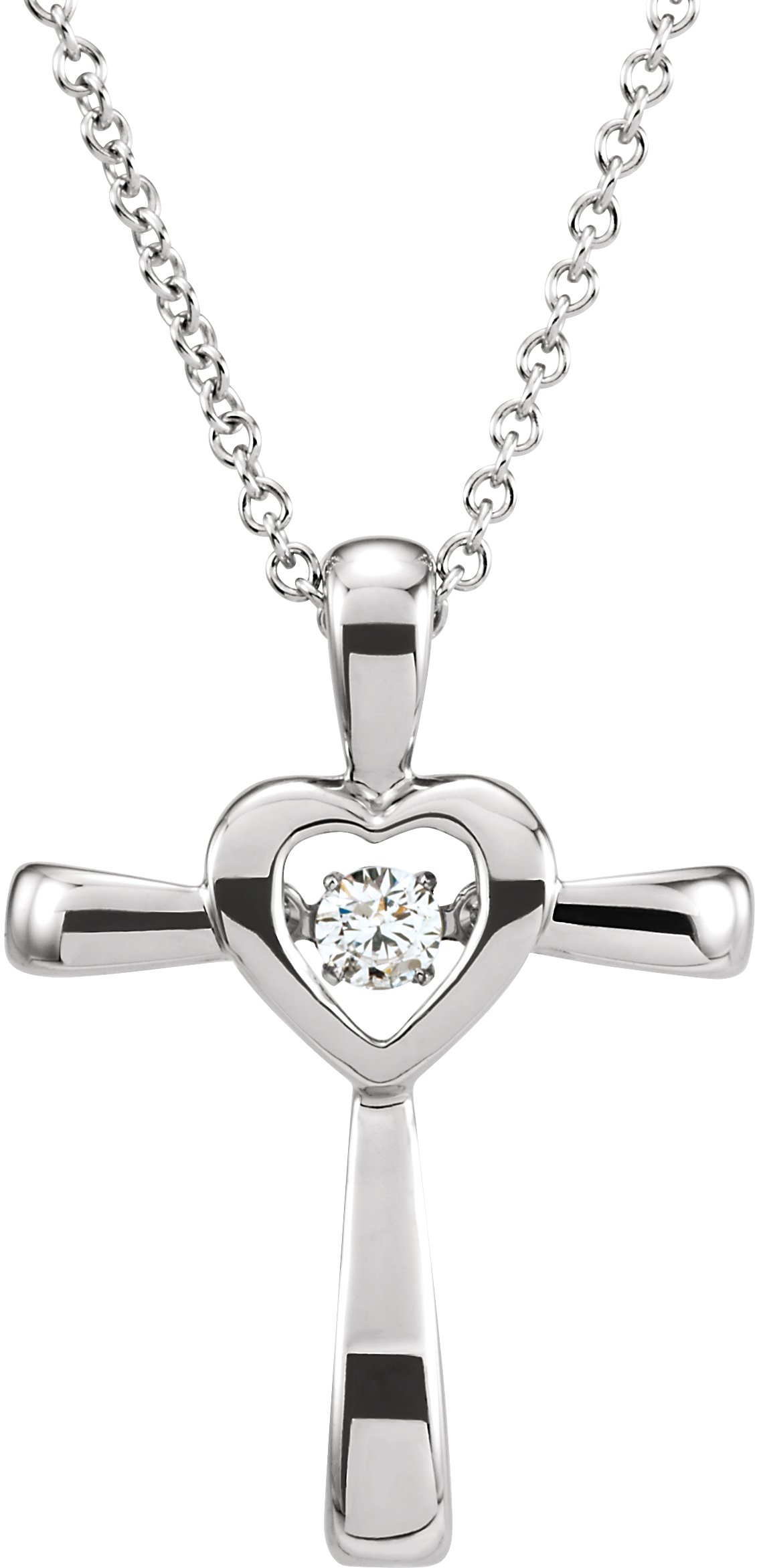 14K White .08 CTW Diamond Heart Cross Mystara® 18" Necklace