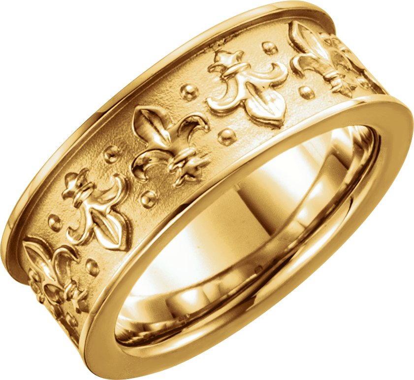 14K Yellow 7.75 mm Fleur-de-lis Band Size 7