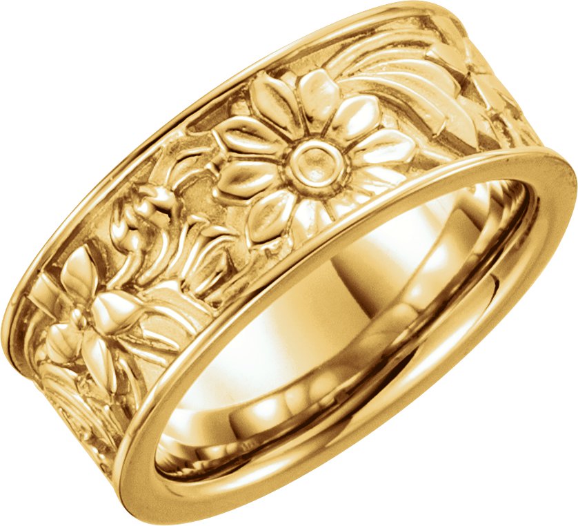 14K Yellow 8.25 mm Floral Band
