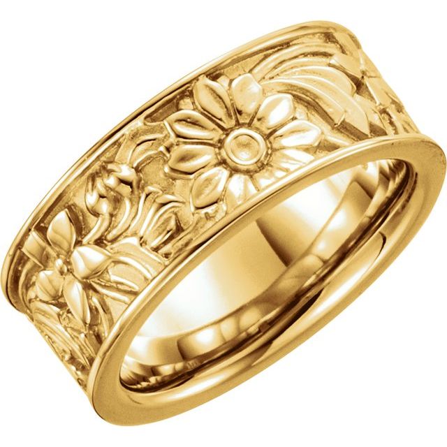 18K Yellow 8.25 mm Floral Band