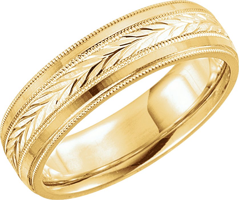 14K Yellow 6 mm Wheat Pattern Band with Milgrain Size 11.5