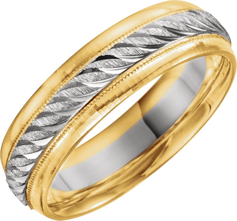 14K Yellow & White 6mm Design Band with Milgrain Size 10.5