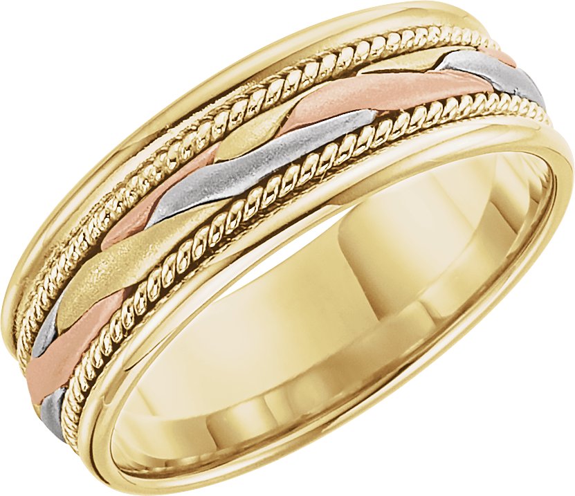 14K Yellow/White/Rose 7 mm Woven Band Size 10.5