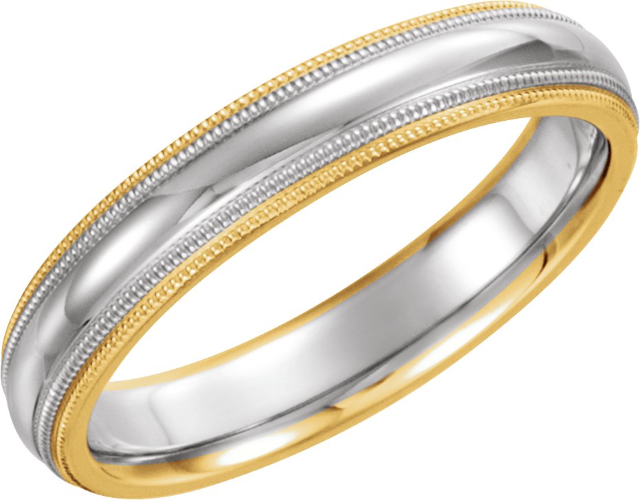 14K Yellow/White/Yellow 4 mm Half-Round Band with Double Milgrain Size 10.5