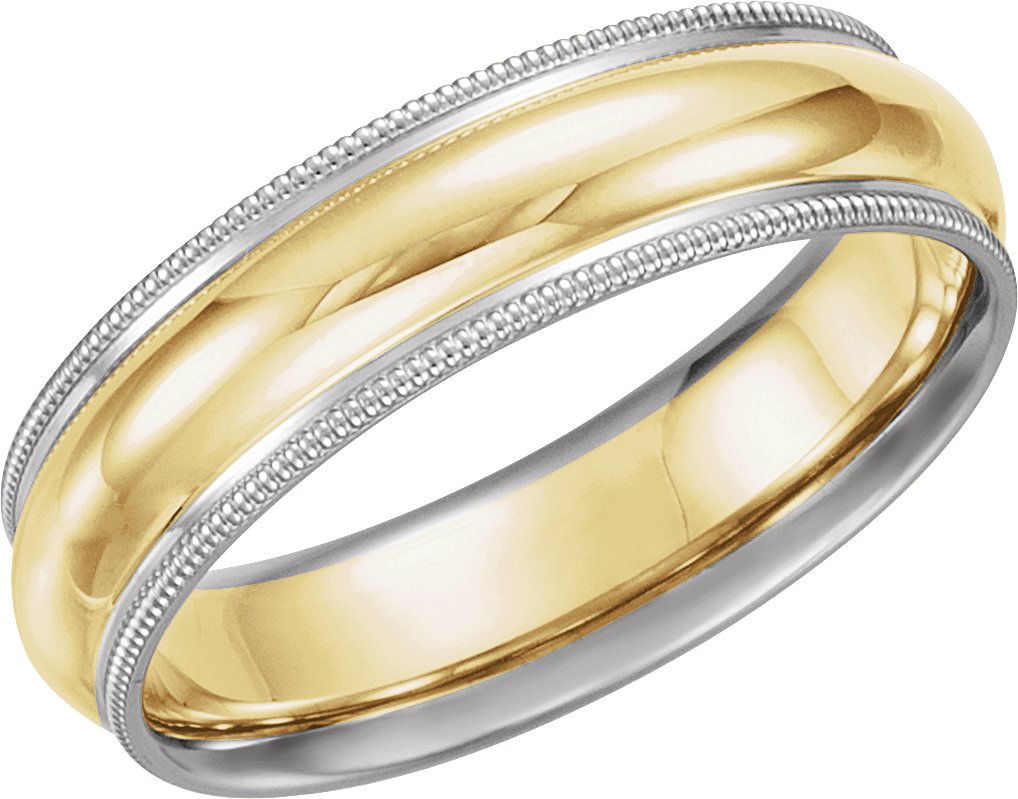 14K White/Yellow/White 6 mm Grooved Band with Milgrain Size 8.5