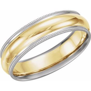 14K White Yellow White 6 mm Grooved Band with Milgrain Size 7 Ref 252418