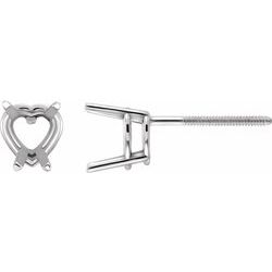 28848 / Continuum Sterling Silver / 04.00 Mm / Light 4-Prong Heart Earring With Threaded Post