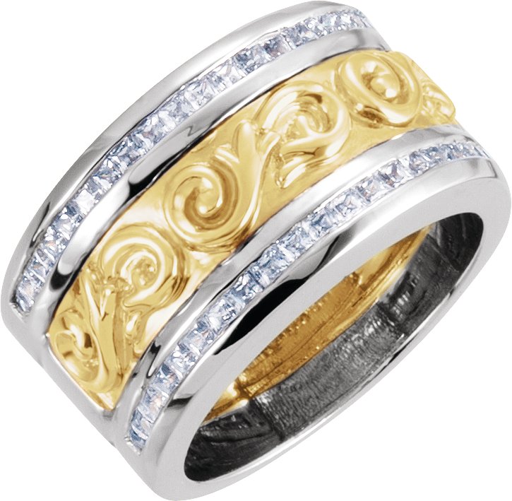 14K White/Yellow 1 CTW Diamond Scroll Anniversary Band