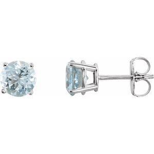 14K White 6 mm Natural Aquamarine Stud Earrings with Friction Post