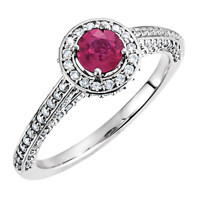 14K White Natural Ruby & 5/8 CTW Natural Diamond Engagement Ring 