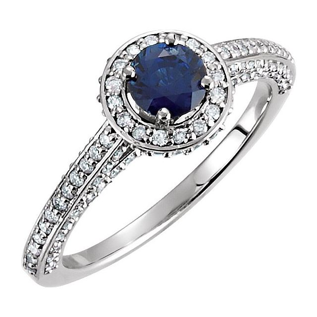 14K White Natural Sapphire & 5/8 CTW Natural Diamond Engagement Ring 