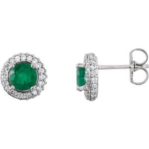 14K White Natural Emerald & 1/3 CTW Natural Diamond Earrings