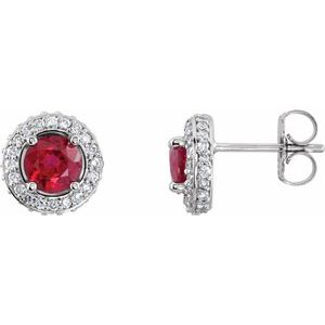 14K White Natural Ruby & 1/3 CTW Natural Diamond Earrings