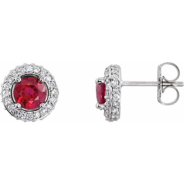 14K White Ruby & 1/3 CTW Diamond Earrings