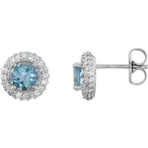 14K White Natural Aquamarine & 1/3 CTW Natural Diamond Earrings