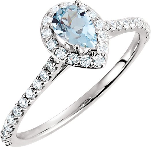 14K White Aquamarine & 3/8 CTW Diamond Engagement Ring 