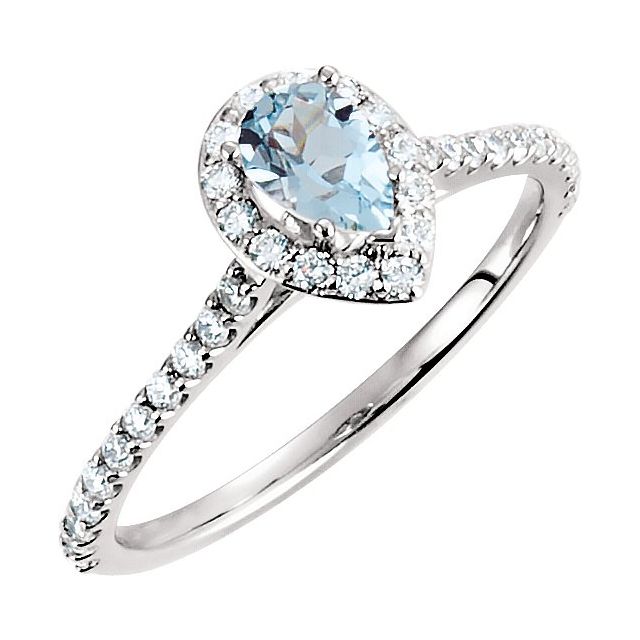 14K White Aquamarine & 3/8 CTW Diamond Engagement Ring 