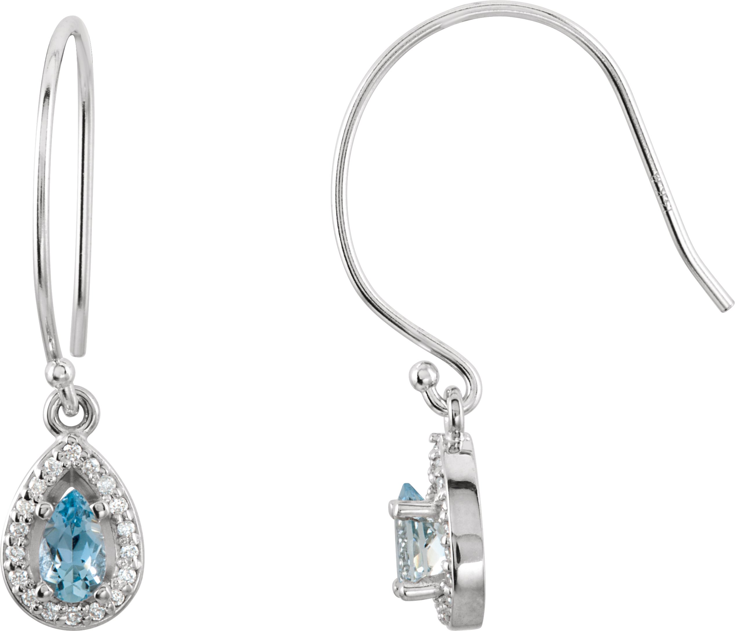 14K White Natural Aquamarine & 1/10 CTW Natural Diamond Earrings