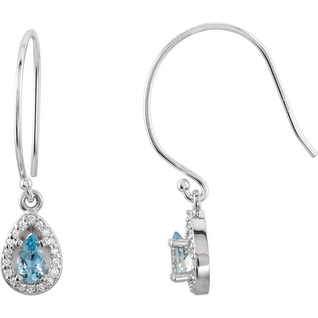 14K White Natural Aquamarine & 1/10 CTW Natural Diamond Earrings