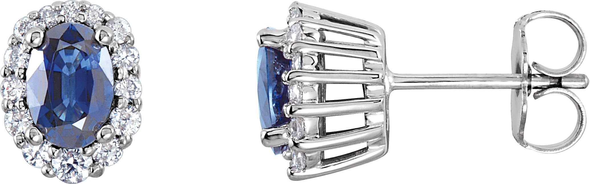 14K White Natural Blue Sapphire & 1/3 CTW Diamond Cluster Earrings