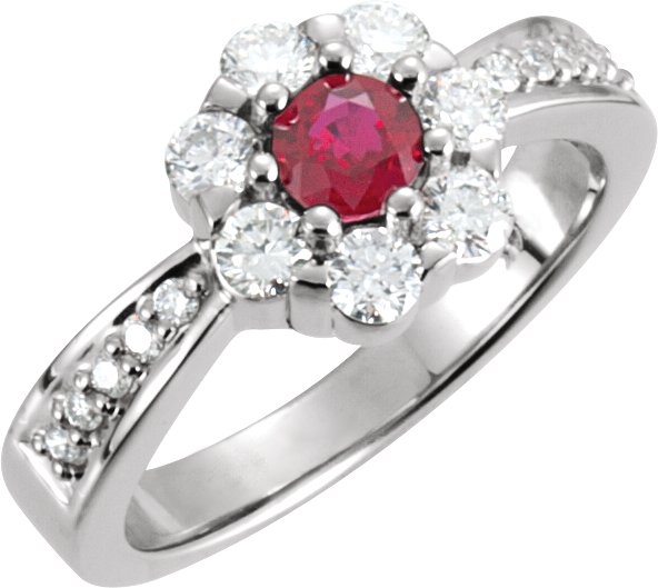 14K White Ruby and .75 CTW Diamond Cluster Ring Ref 4454257