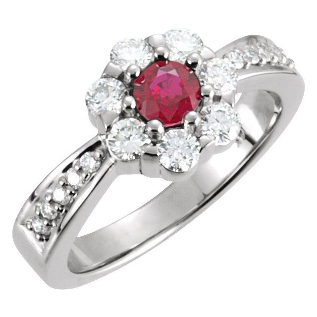 14K White Natural Ruby & 3/4 CTW Natural Diamond Cluster Ring