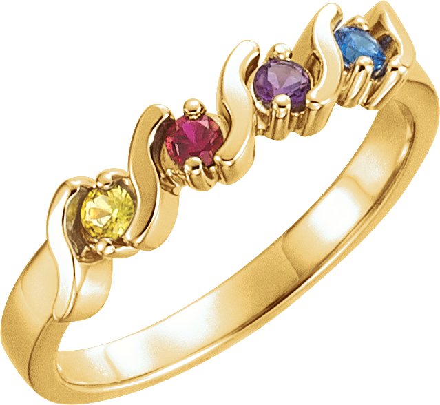 14K Yellow 4-Stone Family Ring Mounting