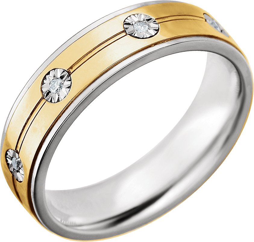 Sterling Silver & 10K Yellow 6 mm 1/10 CTW Diamond Band Size 12.5