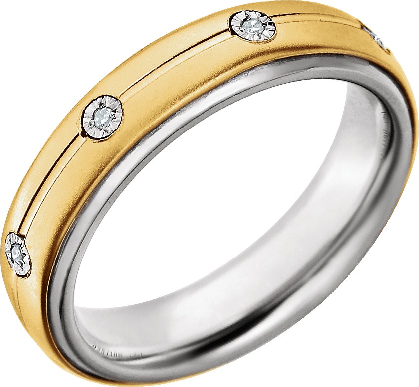 Sterling Silver & 10K Yellow 5 mm .04 CTW Diamond Band Size 9