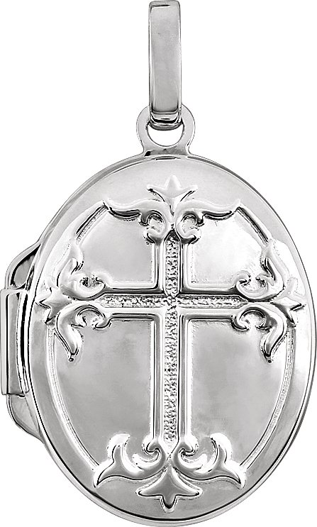 14K White Oval Cross Locket