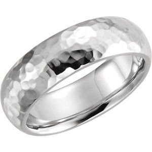 14K White 6 mm Half Round Hammered Comfort-Fit Band Size 5