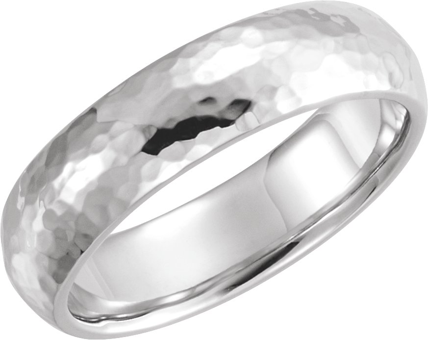 14K White 5 mm Half Round Band with Hammered Textured Size 8.5