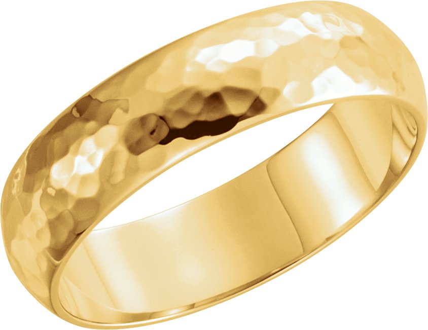 14K Yellow 6 mm Half Round Band with Hammered Texture Size 9.5