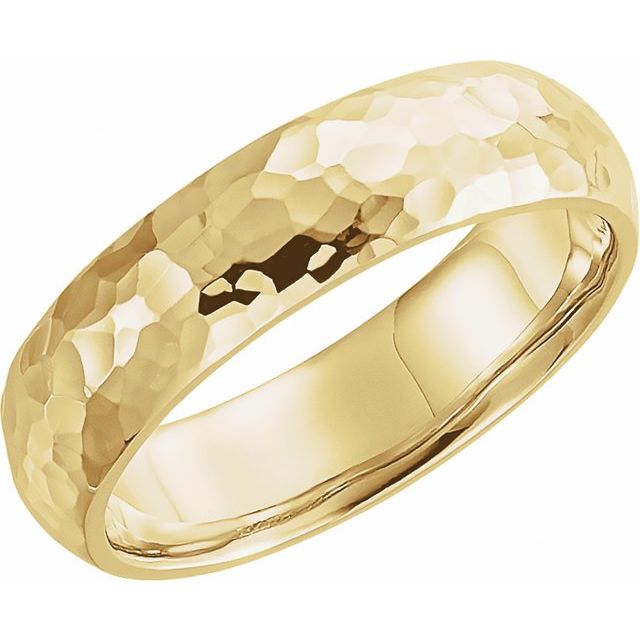 14K Yellow 5 mm Half Round Band with Hammer Finish Size 10 