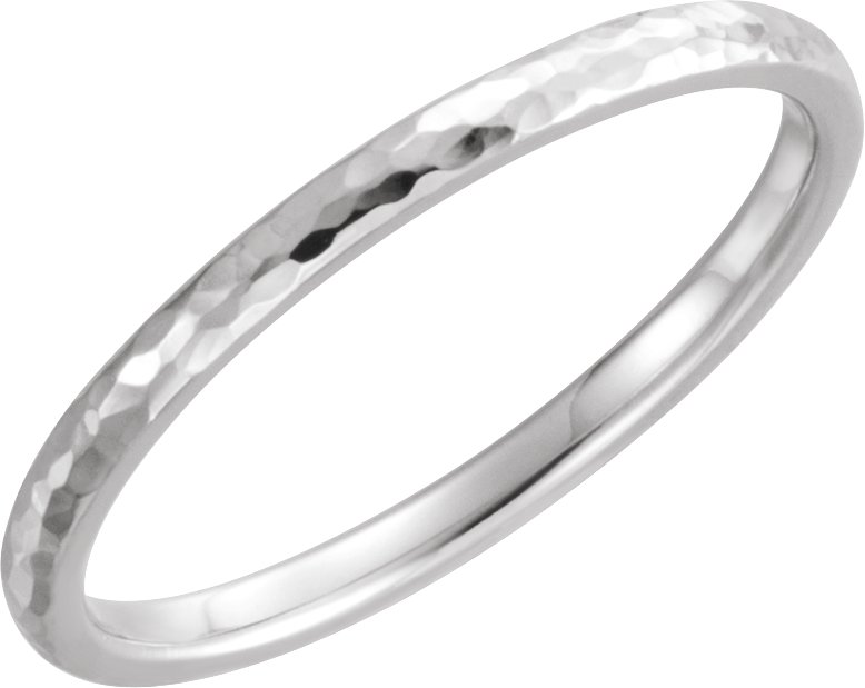 14K White 2 mm Half Round Hammered Comfort-Fit Band Size 5