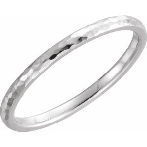 14K White 2 mm Half Round Hammered Comfort-Fit Band Size 7