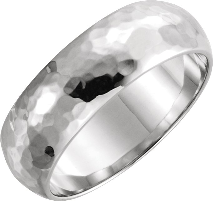 14K White 6 mm Half Round Band with Hammered Texture Size 8