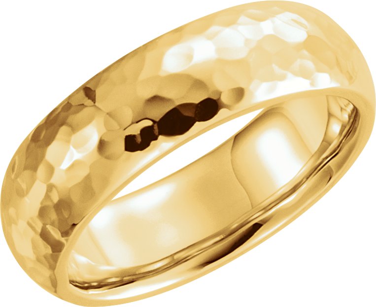 14K Yellow 7 mm Half Round Band with Hammer Finish Size 10 