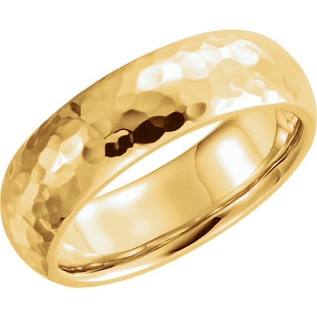 14K Yellow 7 mm Half Round Band with Hammered Textured Size 10