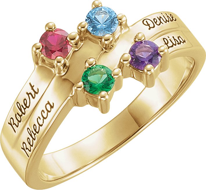 14K Yellow 4-Stone Family Ring Mounting 