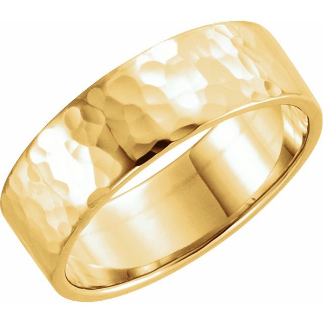 14K Yellow 6 mm Flat Hammered Band Size 4.5