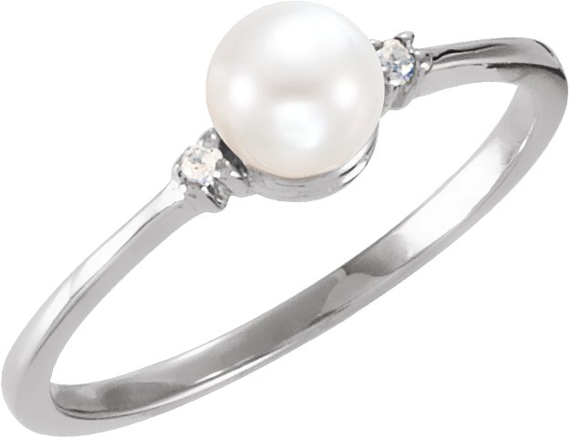 Sterling Silver Cultured White Freshwater Pearl & .025 CTW Natural Diamond Ring