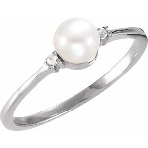Sterling Silver Cultured White Freshwater Pearl & .025 CTW Natural Diamond Ring