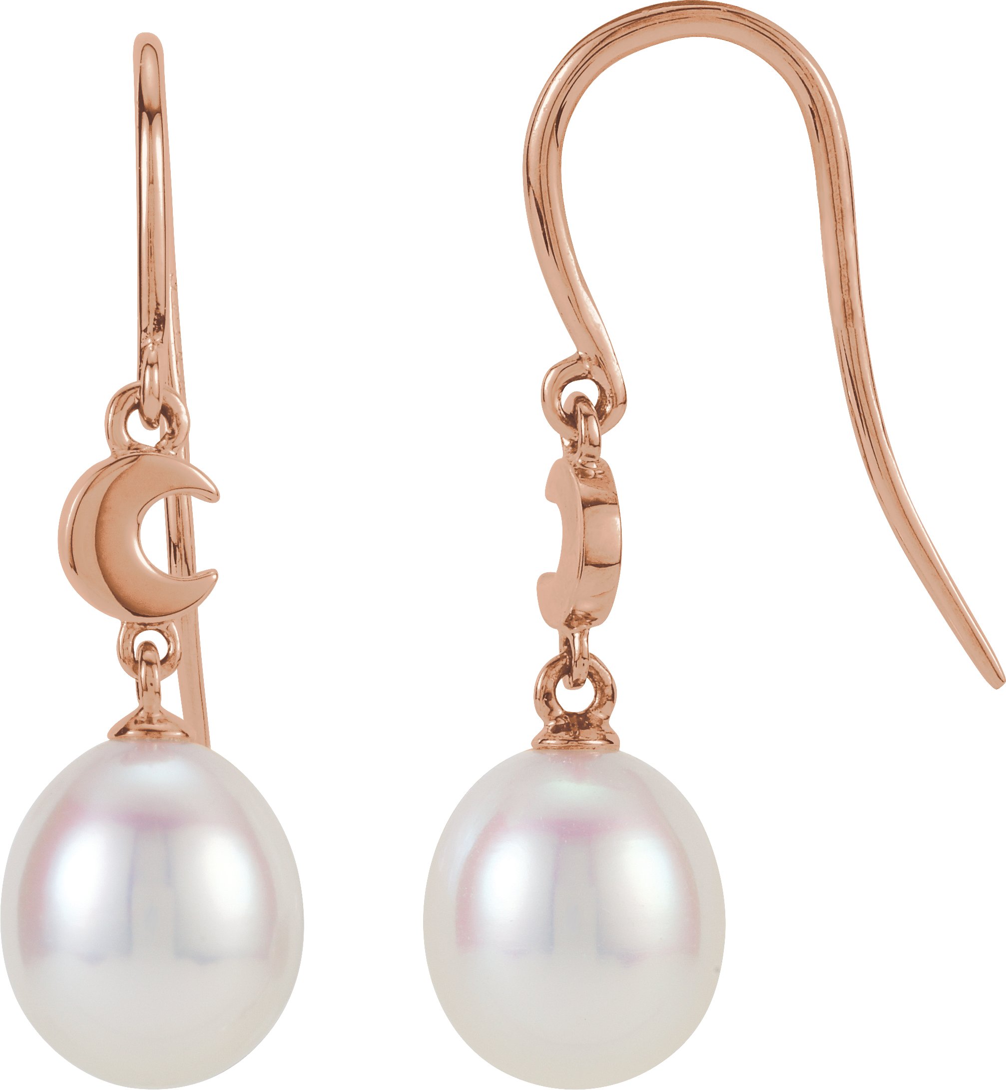 14K Rose Freshwater Cultured Pearl Moon Dangle Earrings Ref. 4515963