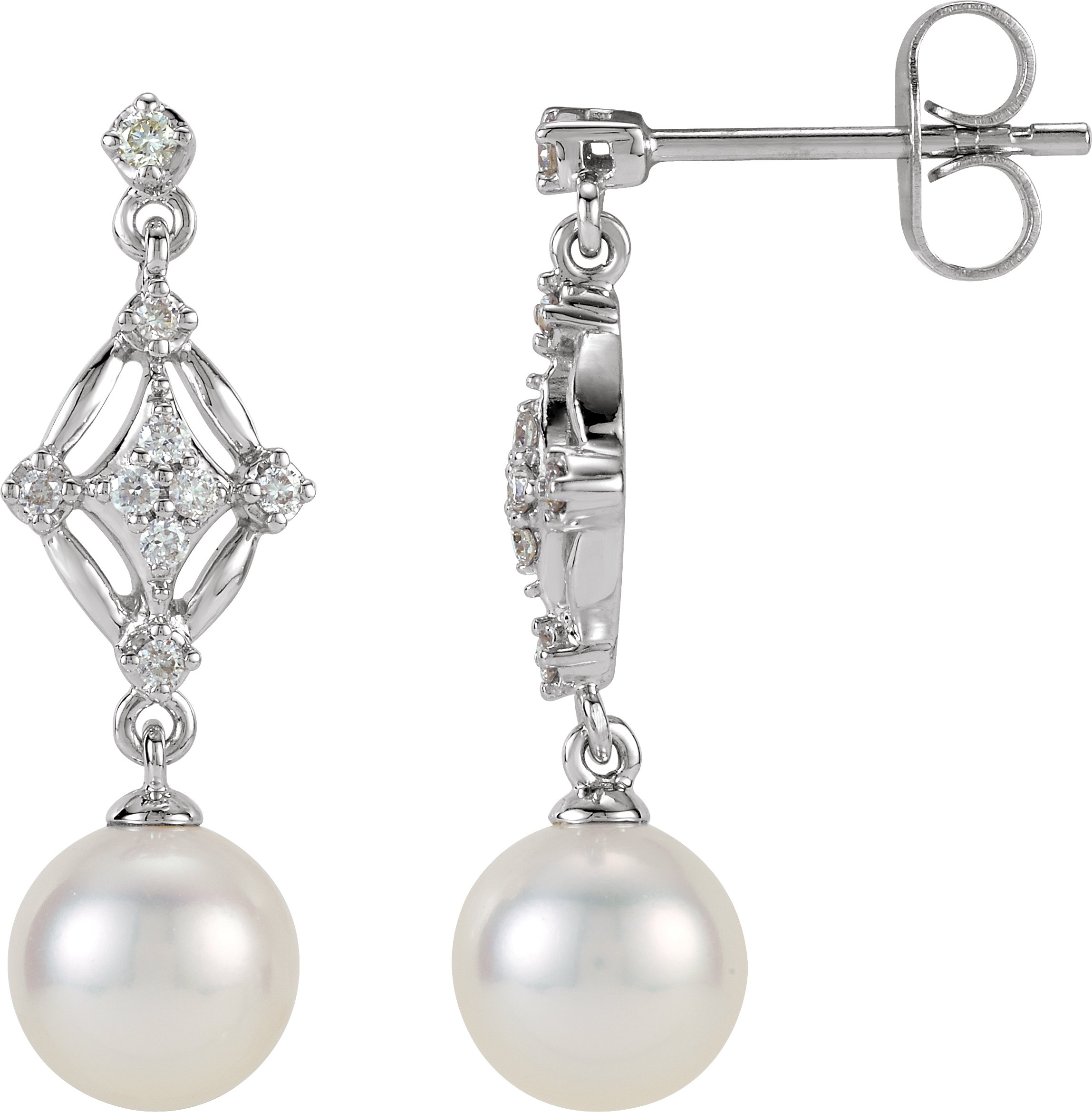 14K White .167 CTW Diamond and Freshwater Cultured Pearl Earrings Ref. 4515951